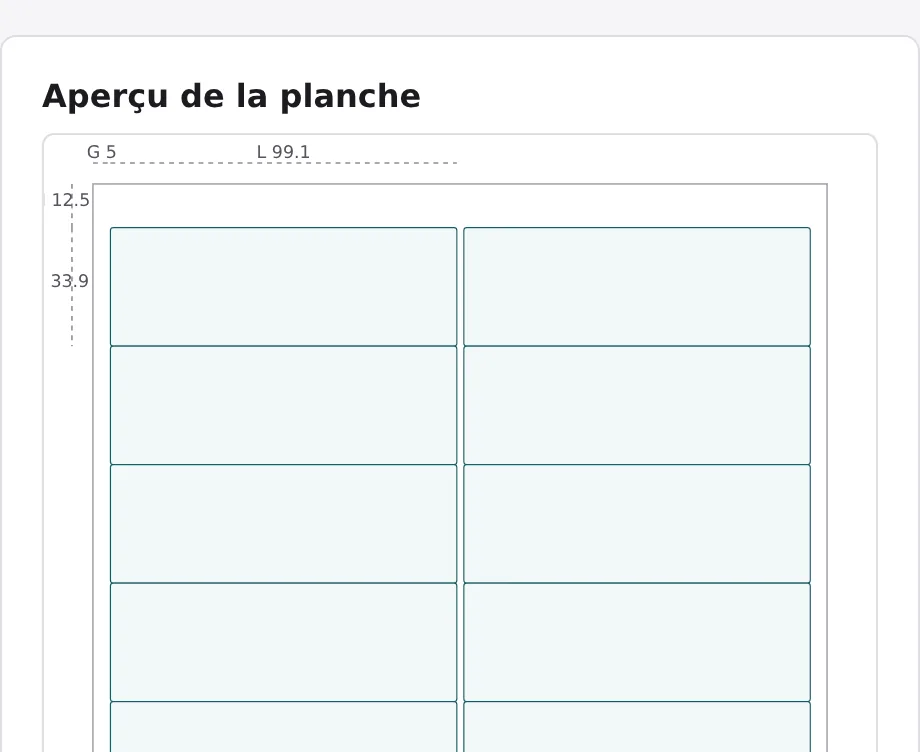 Aperçu de la planche cotée en millimètres